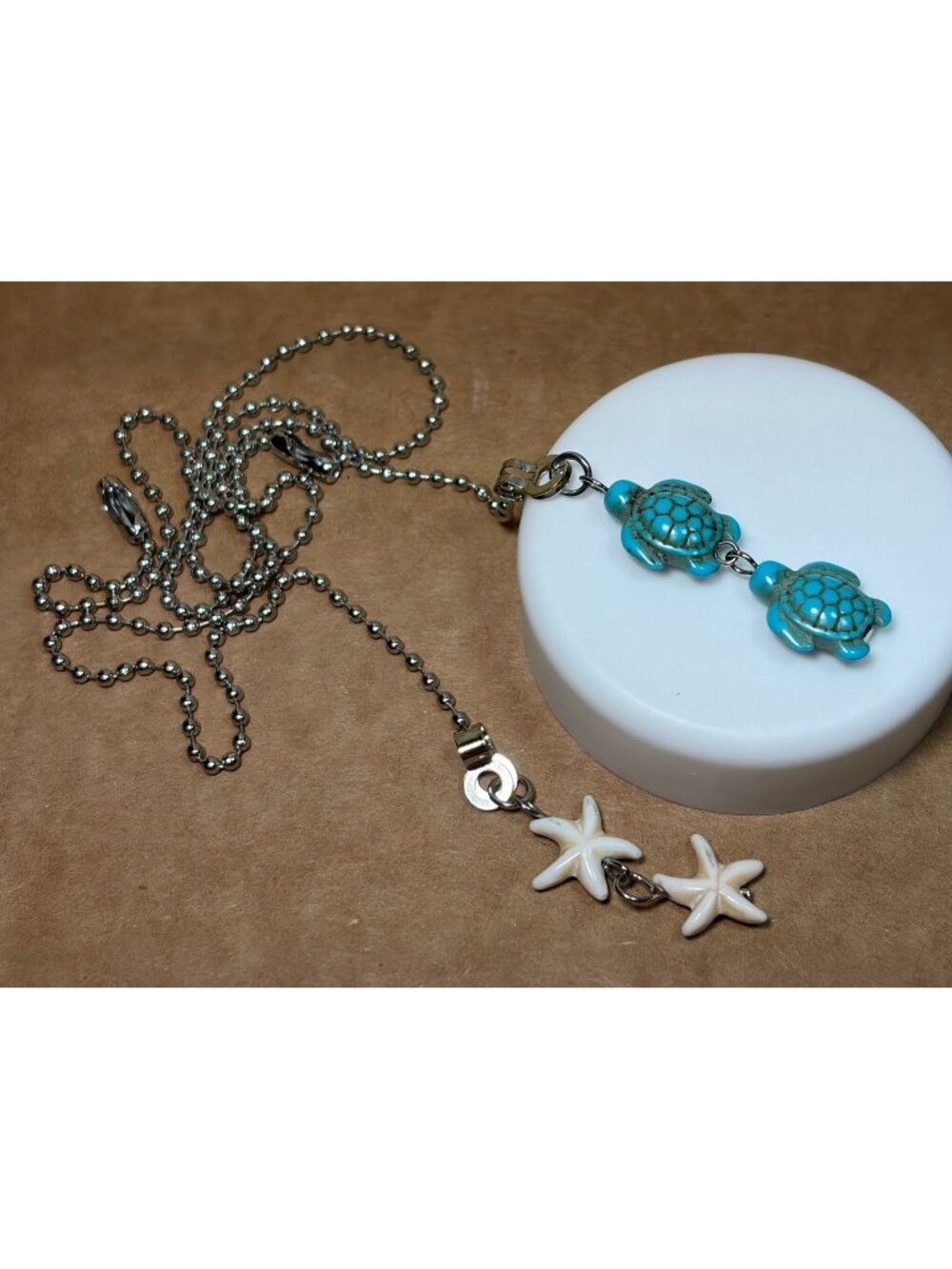 Turtle & Starfish Pendant Ceiling Fan Pull Light Lamp Chain Handmade Set Se